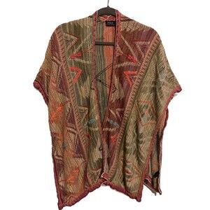 Polo Ralph Lauren Southwest Silk Linen Knit Wrap Poncho Wrap Sweater Small $598